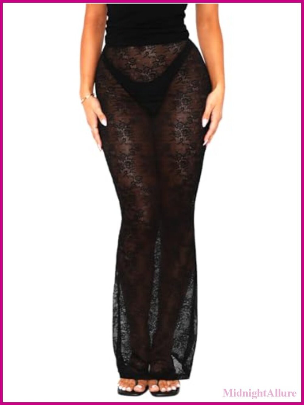 Sheer Mesh Lace Maxi Skirt Bodycon Pencil See Through Rave Vacation Beach